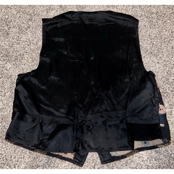 Vintage 90s Casey & Max Teddy Bear‎ Tapestry Vest Women's Black Button Front - Picture 5 of 6